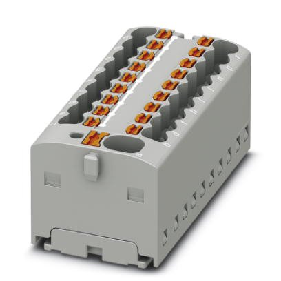 Phoenix Contact Finger-Safe Power Distribution Block; PTFIX 4/18X1.5GY; 17.5A; 19-Pole; Push-In Terminals; 1/1 Line/Load Terminal Openings; Direct Mount
